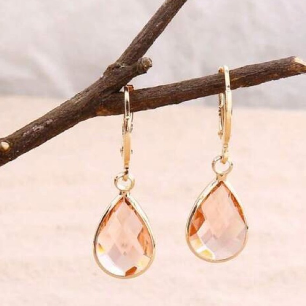 Elegant Gold and Pink. Teardrop Earrings
